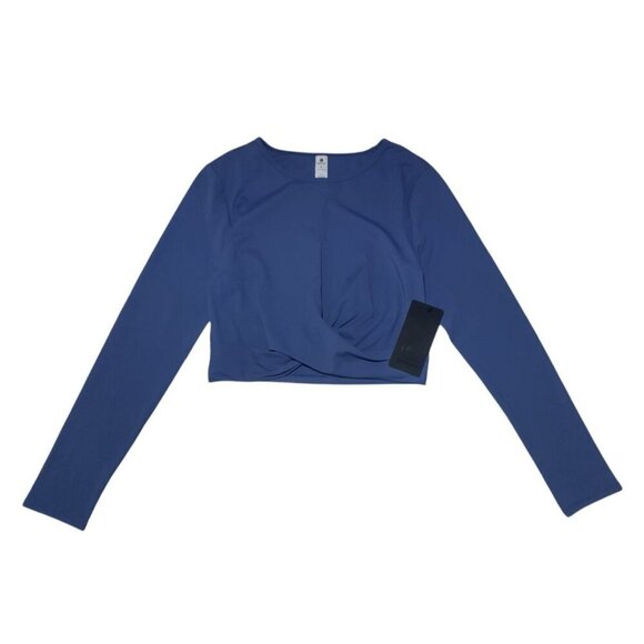 90 Degree By reflex, Blue Long Sleeve Twist Front Crop Top, Size L, NWT. - Picture 3 of 8